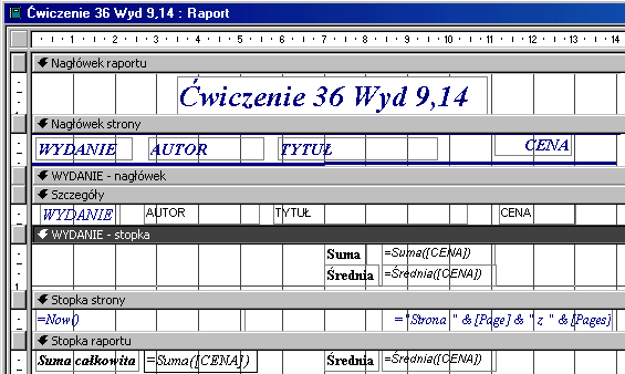 Niech pozostanie zaznaczone pole opcji Szczegóły i podsumowanie - wszak każdą książkę chcemy uwzględnić w wykazie. Drobna korekta w widoku projektu uczyni raport bardziej przejrzysty i zrozumiały.