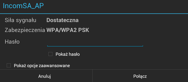 Na ekranie urządzenia użytkownik w polu Pasek statusu ma informację o poziomie sygnału odbieranego z sieci WiFi.