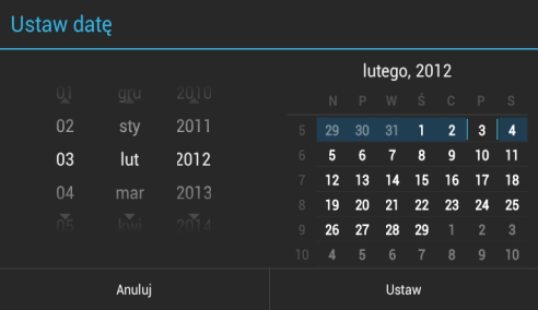 Przykład ustawienia daty: 1. Wybierz Ustaw datę 2.