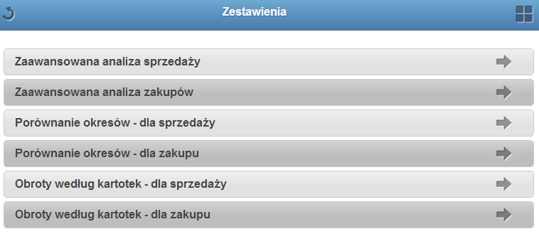 Zestawienia Po wybraniu opcji Zestawienia użytkownik ma możliwość samodzielnego tworzenia rozszerzonych analiz w zakresie sprzedaży oraz zakupu, które pomocne są w procesie podejmowania decyzji.