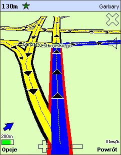 Mapa nawigacji, pokazana na Rys. 2 Widok mapy (widok z telefonu z ekranem dotykowym), podzielona jest na kilka obszarów.