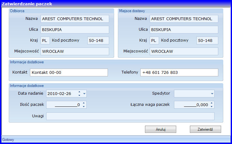 Opis programu 11 Zatwierdź paczkę Kompletacja przedwysyłkowa towarów Zadaniem modułu jest zarządzanie pracą magazynierów zajmujących się kompletowaniem oraz konfekcjonowaniem towarów zamawianych