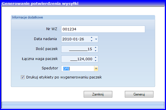 Opis programu 9 Opis programu Zlecenia wysyłki W programie Spedycja.net domyślnie dokumenty Wz stanowią rejestr zleceo do przygotowania paczek do spakowania.