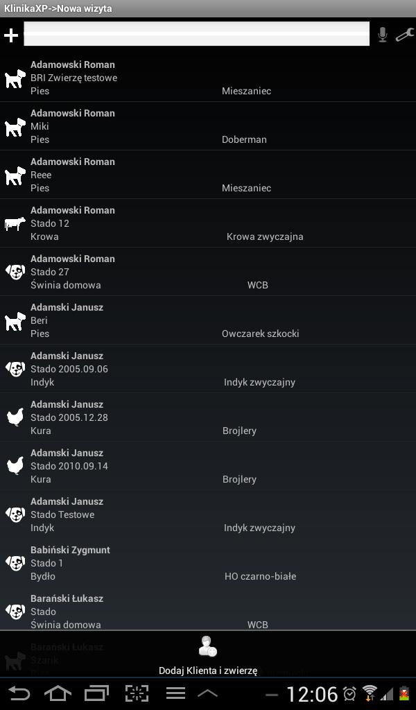 Dodawanie nowego klienta Możemy tutaj wyszukiwać klientów oraz zwierzęta.