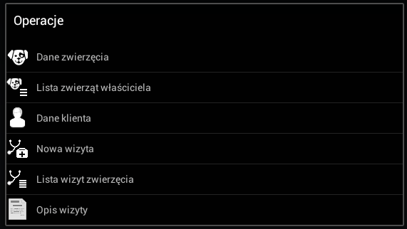 6.2 Opcje wizyty Po dłuższym przytrzymaniu na wizycie pojawia się nam okno dialogowe z opcjami: Wyświetlenie szczegółowych danych o zwierzęciu. Wyświetlenie listy żywych zwierząt tego właściciela.