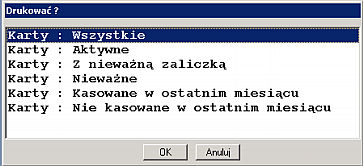 Portmonetka - wartość Skasowania - ilość 2.6.2 Stan zaliczek na kartach Wydruk przedstawia stan zaliczek na kartach w wybranym dniu w zestawieniu szczegółowym.