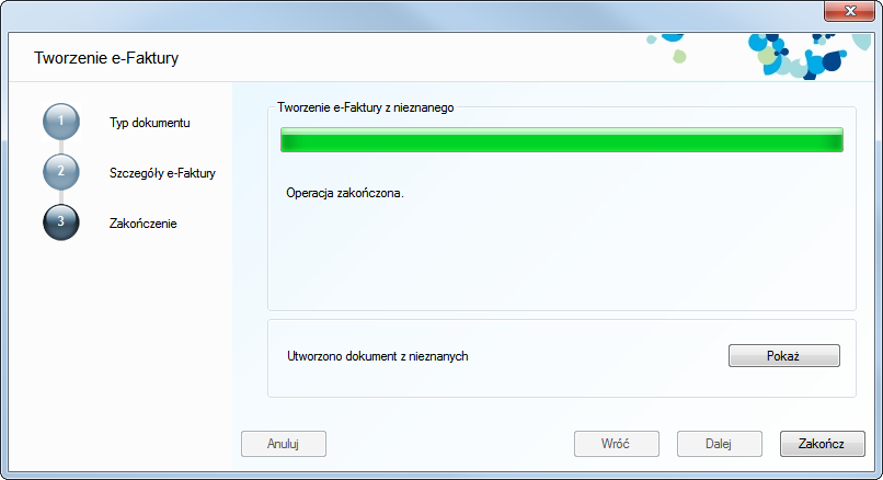 Filozofia programu 42 9. W panelu Zakończenie można wybrać przycisk Pokaż, aby obejrzeć utworzoną fakturę. 10. Po kliknięciu przycisku Zakończ faktura pojawi się na liście w dokumentach zakupu.