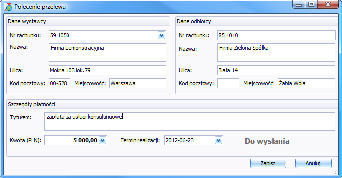 Filozofia programu 46 Lista utworzonych poleceń przelewów elektronicznych widoczna jest w tabeli w oknie Przelewów krajowych i w oknie Przelewów, w którym dodatkowo widoczne są polecenia przelewów