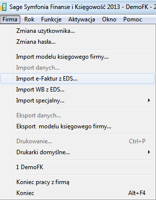 Współpraca z innymi programami 77 6. W panelu Parametry stałe wybierz Współpraca z EDS. 7. W oknie Współpraca z Sage Symfonia e-dokumenty kliknij przycisk Edytuj na pasku narzędziowym. 8.