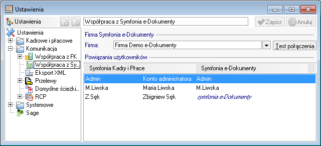 Współpraca z innymi programami 83 Współpraca z programem Sage Symfonia Kadry i Płace Program Kadry i Płace współpracując z programem e-dokumenty może być wykorzystywany do tworzenia przelewów