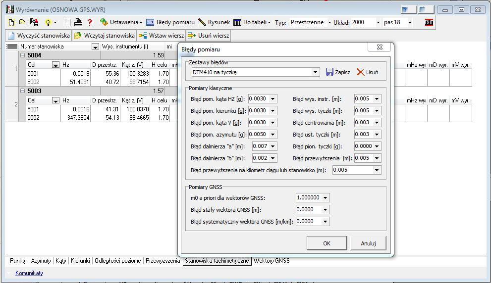Przy tej okazji należy zwrócić uwagę na wyznaczone bardzo małe błędy wektorów GNSS (nie uwzględniają one np. błędów centrowania czy też pomiaru wysokości anteny).