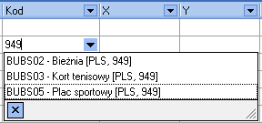 4. Po wyłączeniu grupowania i filtrowania widać, że nowy punkt uzyskał kod SUSM01. Importowanie punktów z kodami K-1 do tabeli z nowymi kodami mapy zasadniczej.