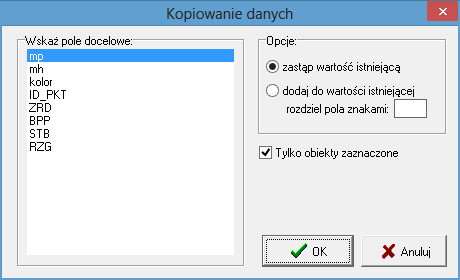 - Translacja przesunięcie zaznaczonych punktów o zadane wartości. Kolejno należy wprowadzić wartości przesunięcia dla poszczególnych osi układu współrzędnych.