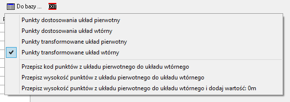 Można ustalić numerację punktów transformowanych w układzie wtórnym korzystając z menu podręcznego (prawy klawisz myszki) można zadać numerację ze stałym przedrostkiem (przyrostkiem) oraz o zadanym