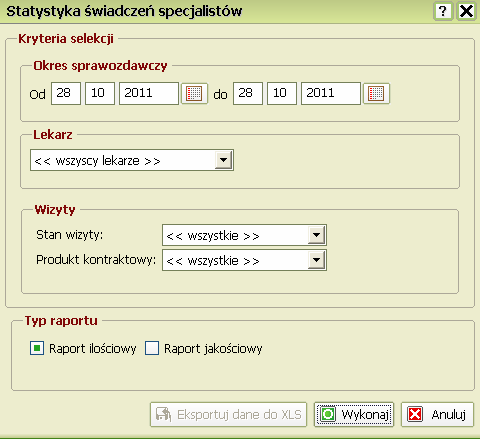 Statystyka świadczeń lekarzy AOS Wpisz Okres sprawozdawczy w pola tekstowe lub skorzystaj z modułu kalendarza, klikając ikonkę Kliknij strzałkę i z rozwijanego menu wybierz Lekarza Wybierz Stan