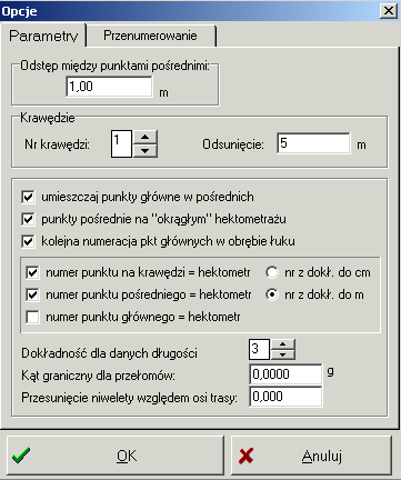 Projektowanie tras Moduł projektowania tras pozwala na wyznaczenie punktów głównych i pośrednich trasy zadanej przez wierzchołki i parametry krzywych.