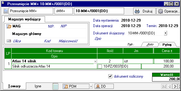 Gospodarka magazynowa 193 Rys. 6-11 Okno dokumentu Korekta wartości magazynu.