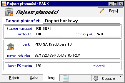 128 Podręcznik użytkownika Handel Rys. 3-36 Tworzenie rejestru typu bankowego - dane rachunku bankowego.