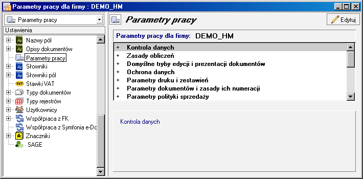 Administracja 101 Parametry pracy Rys. 4-14 Okno Opisy dokumentów.