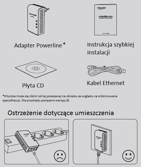 Zawartość opakowania UWAGA: Jest niezwykle zalecane, aby podłączyć adapter bezpośrednio do gniazdka, ze względu