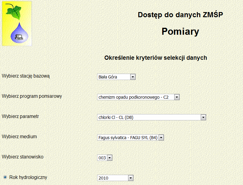 Tabela 2. Zestawienie liczby rekordów w ramach realizowanych w roku 2010 programów pomiarowych.