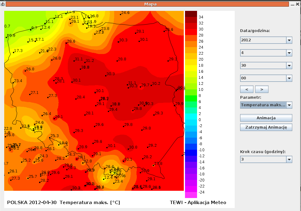 1.2 Moduł map Moduł umożliwia wizualizację podstawowych elementów meteorologicznych na terenie Polski (dane od roku 2001).