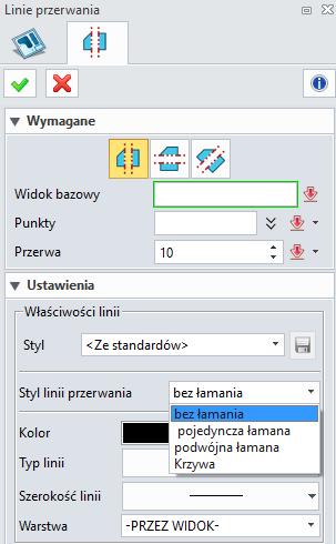 Odnowiona operacja Linie przerwania Dodano nowy styl krzywej dla przerwania Edytowalne położenie wyrwania Pozostałe widoki też mogą mieć Linie przerwania