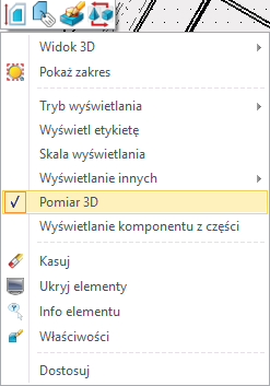 Pomiary 3D Przełączanie opcji pod PPM Po przełączeniu wystarczy użyć Szybkiego wymiaru, a ZW3D automatycznie je zmieni na