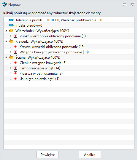 Naprawa Nowy interfejs operacji Napraw/Analizuj Wykrywanie większej liczby błędów topologii Większa liczba błędów zostanie naprawiona