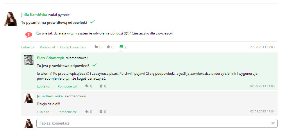 rozwiązać możesz oznaczyć taki komentarz jako pomocny. Dzięki temu nagrodzisz pomocnika punktami i sam takie dostaniesz. Ten sam mechanizm działa również w pytaniach. Rysunek 15.