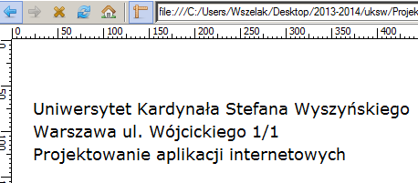 dy = -odstęp pomiędzy liniami, znacznik <tspan> sam przenosi do nowej linii. <text x=" " y=" " fill=" " font-size=" " font-family=" "> <tspan x=" " dy=" "> Uniwersytet Kardynała S.