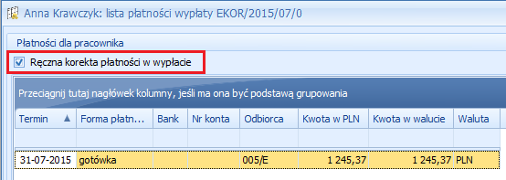 Uwaga: W module Płace i Kadry Plus w wypłacie korygującej istnieje możliwość skopiowania kwoty zajęcia wynagrodzenia z wypłaty anulowanej.