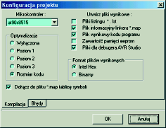 P R O G R A M Y Rys. 4. Okno konfiguracji projektu - pliki nag³ûwkowe (*.h), - zestaw wybranych opcji kompilatora i linkera (np.