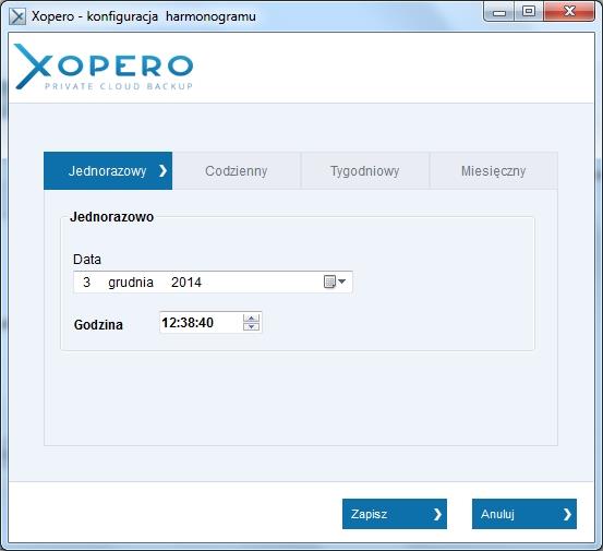 Codziennie o: - backup wykonywany jest każdego dnia o określonej przez użytkownika godzinie, Co tydzień: w wybranym dniu tygodnia o podanej przez użytkownika godzinie.