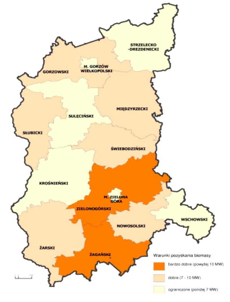 Perspektywy rozwoju OZE na terenie województwa lubuskiego biomasa Potencjał mocy cieplnej uzyskanej z biomasy może wynieść nawet 74 MW.