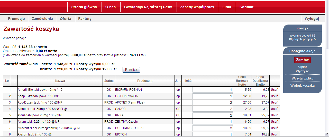 Proces realizacji zamówienia stworzonego w programie aptecznym i wysłanego Internetem do. 5.