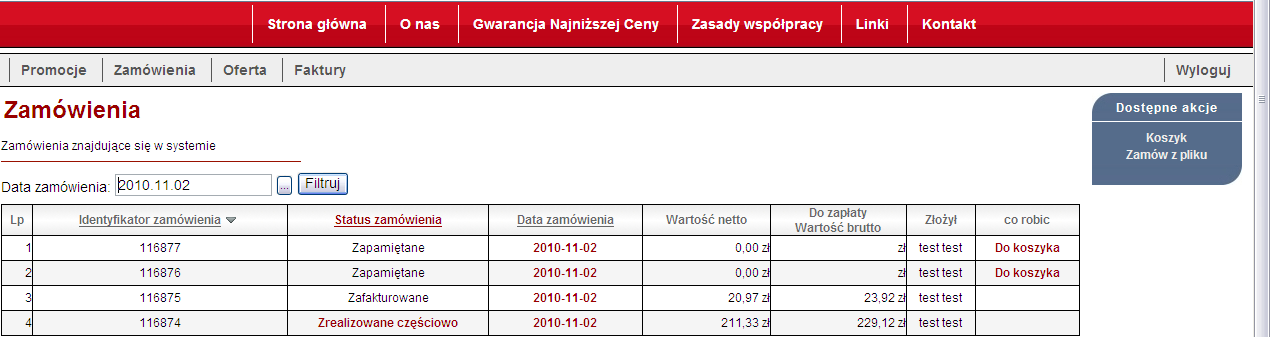 Zapisywanie koszyka. Aby potwierdzić zapisanie kolejnego koszyka naleŝy nacisnąć przycisk Tak.