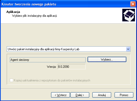 KROKI DZIAŁANIA KREATORA Krok 1. Określanie nazwy pakietu instalacyjnego... 71 Krok 2. Wybieranie pakietu dystrybucyjnego aplikacji... 71 Krok 3. Kończenie tworzenia pakietu instalacyjnego... 72 KROK 1.