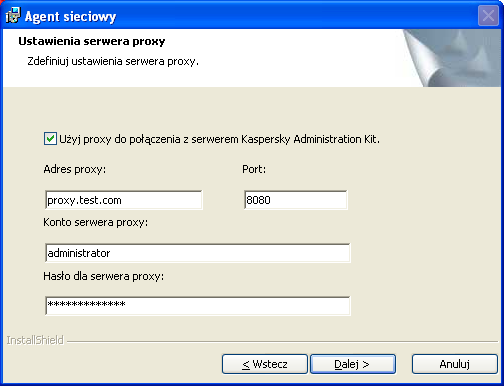 Jeżeli dostęp do serwera proxy jest chroniony hasłem, wypełnij pola Konto serwera proxy oraz Hasło serwera proxy. Rysunek 60.