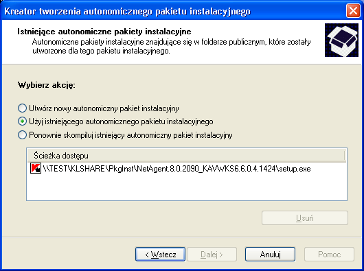 Przy pomocy przycisku Usuń możesz usunąć pakiet, którego już nie potrzebujesz. Rysunek 64. Wybieranie akcji KROK 3.