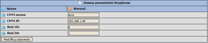 Urządzenia które zostały dodane pojawiają się na liście gdzie można zobaczyd parametry urządzenia jakie zostały wprowadzone, jest również możliwośd edycji przy użyciu ikonki