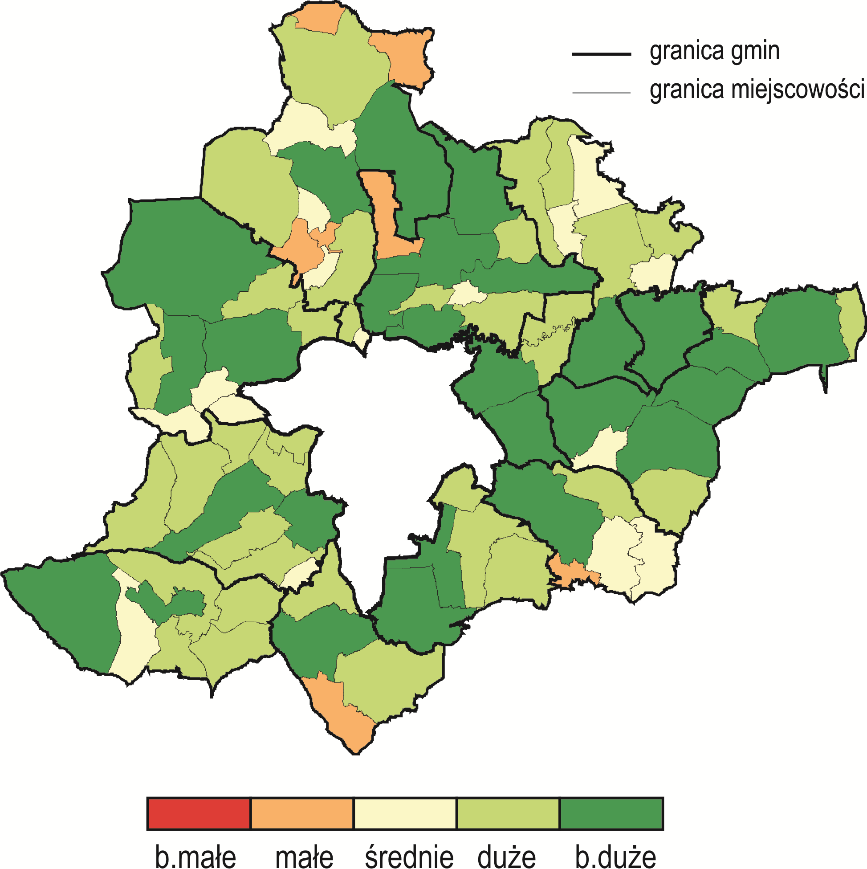 Rys. 4. Wielkość miejscowości w Rzeszowskim Obszarze Funkcjonalnym w 2011 r.