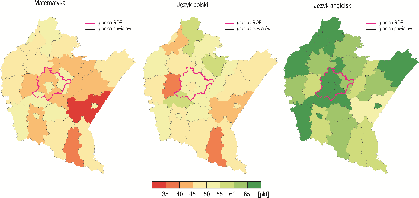 Najmniejszy odsetek ludności z wykształceniem wyższym zamieszkuje powiaty kolbuszowski, przemyski i brzozowski poniżej 10%.