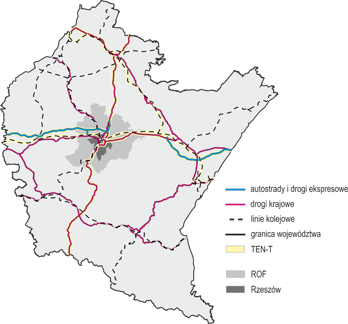 3. SFERA INFRASTRUKTURALNA 3.1. STAN SIECI DROGOWEJ I KOLEJOWEJ Przez Rzeszowski Obszar Funkcjonalny przebiegają drogi i linie kolejowe o najwyższej randze w układzie krajowym i europejskim.