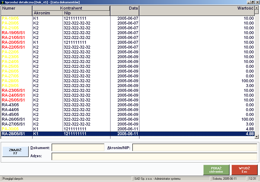 Rys. 13.10 Lista dokumentów w module: SprzedaŜ detaliczna.