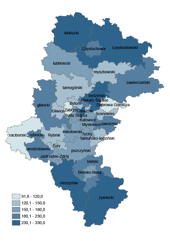 Miejsce kraj województwo miasto wieś dzielnica Uśrednione wartości surowego