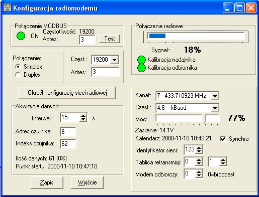 Przykładow konfiguracj stacji odczytujcej dane (jednego punktu pomiarowego) temperatury i wilgotnoci zamieszczono na zdjciu obok.