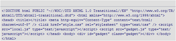 Plik HTML Kod HTML generowany dynamicznie przez JavaScript (gadget.js) Zewnętrzny kaskadowy arkusz stylów (styl.