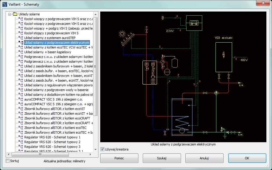 CADprofi HVAC & Piping: Gotowe schematy 3. Dodaj wpis w pliku C:\Cadprofi\UserData\Components\Sanit\Schem_hs.uuc, który zawiera definicje dostępnych schematów.