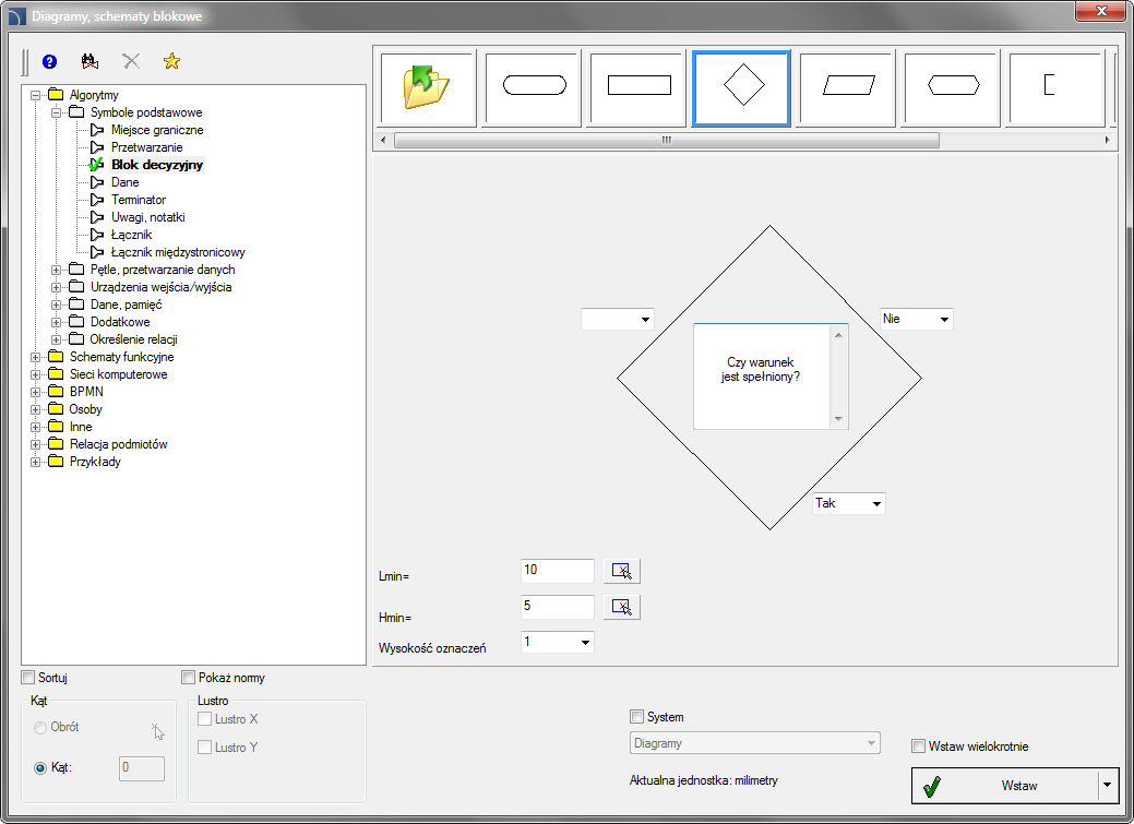 CADprofi Polecenia ogólne: Diagramy i schematy blokowe Diagramy, schematy blokowe Polecenie Diagramy, schematy blokowe zawiera elementy stosowane przy rysowaniu różnorodnych schematów funkcyjnych,